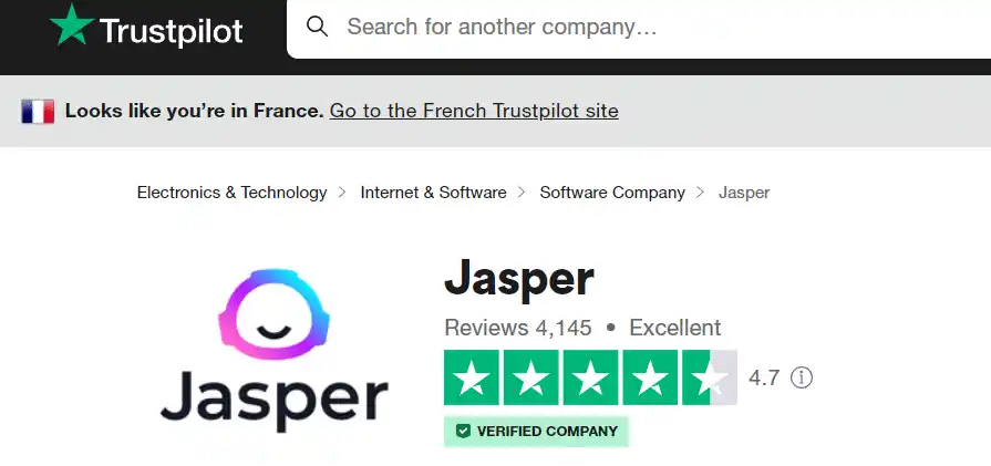 Jasper AI - Avis Trustpilot
